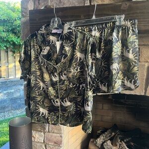 Tommy Bahamas Tropical Silky Pajama Short Set with Leopards XL NWT